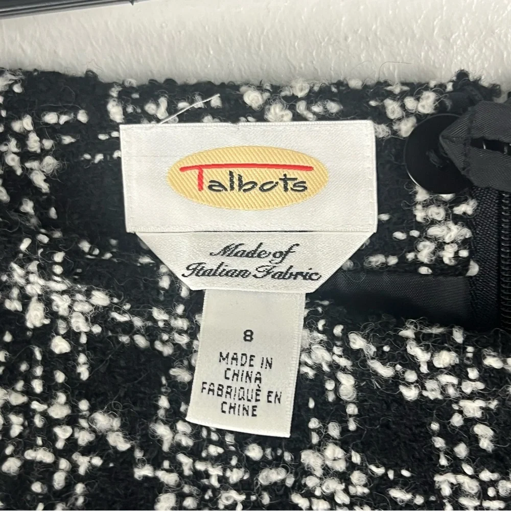 TALBOTS Black Checkered Wool Blend Tweed Lined Skirt 8 Career Office Corpcore